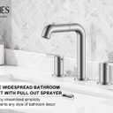 KENES Widespread Bathroom Faucet with Sprayer, Brushed Nickel Bathroom Sink Faucet with Pull Down Sprayer, 8 Inch 3 Hole Pull Out Bathroom Faucet with Pop Up Drain & Supply Lines LJ-9058A