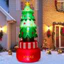 Goplus 8FT Tall Christmas Inflatables, LED Lighted Xmas Inflatable Rotating Tree Freestanding, Outdoor Indoor Blow Up Christmas Decoration with Water Bags, Ground Stakes for Yard Lawn Party