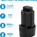 2 Pack 3000mAh Li-ion Replacement Batteries for Ridgid 12V Battery R82007 R82008 R82009 R82048 R82049 R86048 AC82008 AC82048 AC82049 AC82059 130188001 130219001 130446011