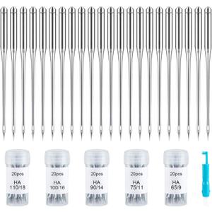 ilauke 100 PCS Sewing Machine Needles Universal Regular Point Needles for Singer Brother, Assorted Sizes HAX1 65/9, 75/11, 90/14, 100/16, 110/18 (Durable,Universal)