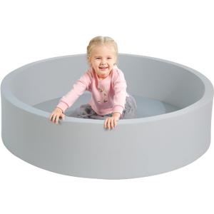 TRENDBOX Extra Large Soft Foam Ball Pit 51.2" x 11.8" (NO Balls) in Large Sponge Round Ball Pool Indoor Round Ball Pits Children Toddler Playpen - Light Gray (130CM)