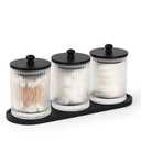 eggs sound 3 Pack Qtip Holder - Bathroom Organizers and Storage, Cotton Round Holder Floss Pick Cotton Ball Swab Holder with Tray, Glass Apothecary Jars with Lids Container Set -sw clear b