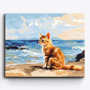 Craftoria Paint by Numbers for Adults 40"x50"cm NO Framed Animal Beach Kitten 48 Colors