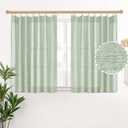 YoungsTex Sage Green Linen Semi Sheer Curtains 40 Inch Length for Kitchen Window, Short Light Filtering Drapes with Back Tab for Cafe Bathroom, 2 Panels, 40 X 40 Inch