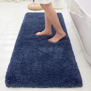 Bathroom Rugs Non Slip Washable 59x24, Ultra Thick Soft Microfiber Absorbent Bath Mats, High Density Foam Latex Non Slip Backing Bath Rugs, Fluffy Floor Carpet for Tub&Shower, Navy