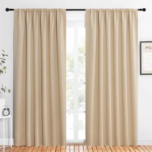 NICETOWN Room Darkening Curtains for Bedroom - Triple Weave Home Decoration Thermal Insulated Solid Drapes for Patio Door (Biscotti Beige, Set of 2 Panels, 62 x 84 Inch)