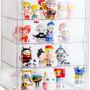 4 Tiers Clear Acrylic Display Case for Closet, Purse Storage Organizers Box, Plastic Storage Bins with 3 Adjustable Divider and Magnetic Door (Large White)