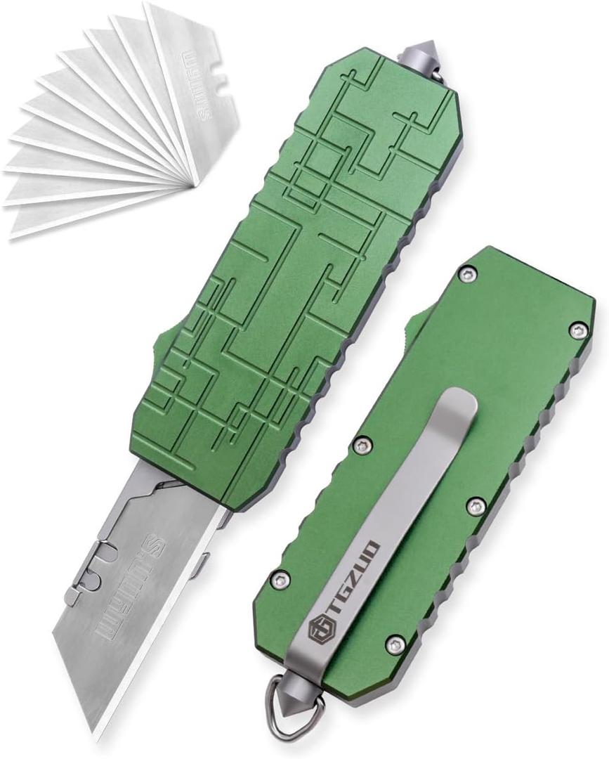 Aluminum Alloy Utility Knife with Clip, Box Cutter 10PCS Blades Replacement, Pocket Knife For Outdoor