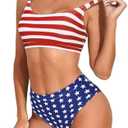 Zando High Waisted Bikini Set for Women Teen Girl Cute Sports Color Block Swimsuit 2 Piece High Cut Bathing Suit, Large