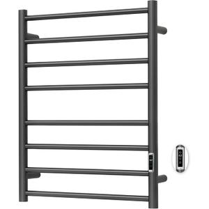 Heated Towel Racks for Bathroom, Wall Mounted Electric Towel Warmer Racks with Timer & Temperature Control, Stainless Steel Towel Heater for Bathroom (Round-Gunmetal Grey, 8 Bars)
