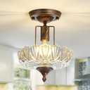 UOFUS Glass Ceiling Light Fixture Vintage Small Semi Flush Mount Chandelier Oil Rubbed Bronze Mini E26 Ceiling Lamp for Hallway Bedroom Bathroom Closet