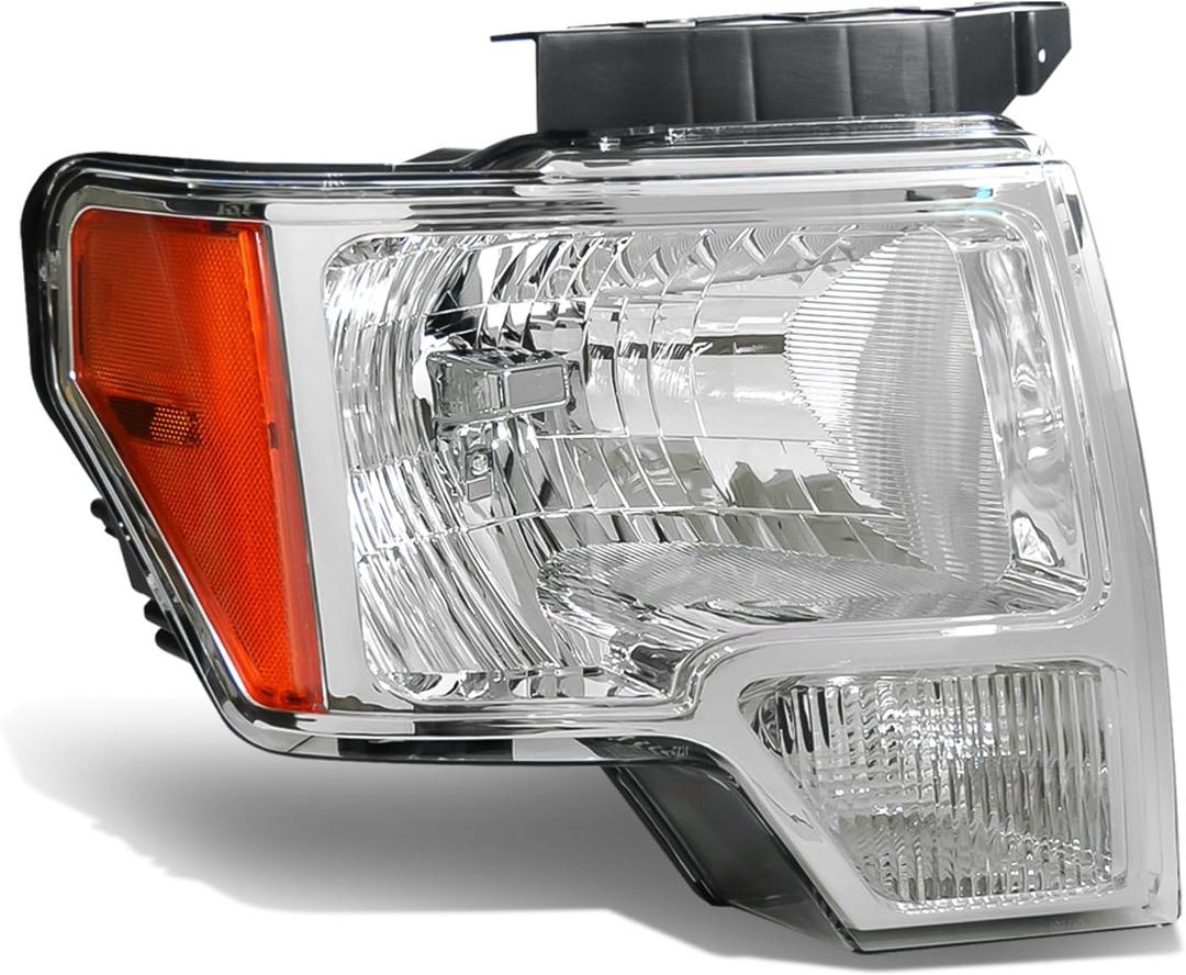 Auto Dynasty Headlight Assembly Compatible with 2009-2014 Ford F-150, Factory Style Headlamp Replacement, Passenger Right Side, Chrome Housing Amber Corner, FO2503287