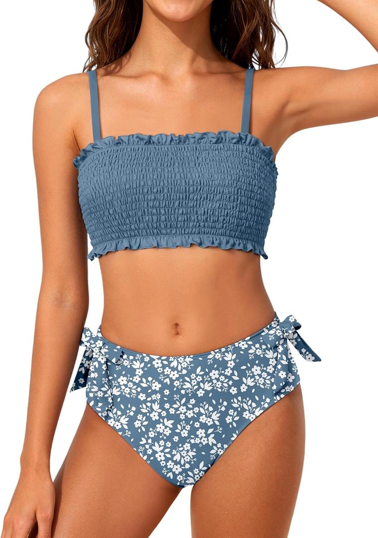 MIGU Girls Swimsuit Adjustable Straps Bathing Suits Bikini Sets with Chest Pad 2 Piece Swimwear for Girl Ages 13-14 Years