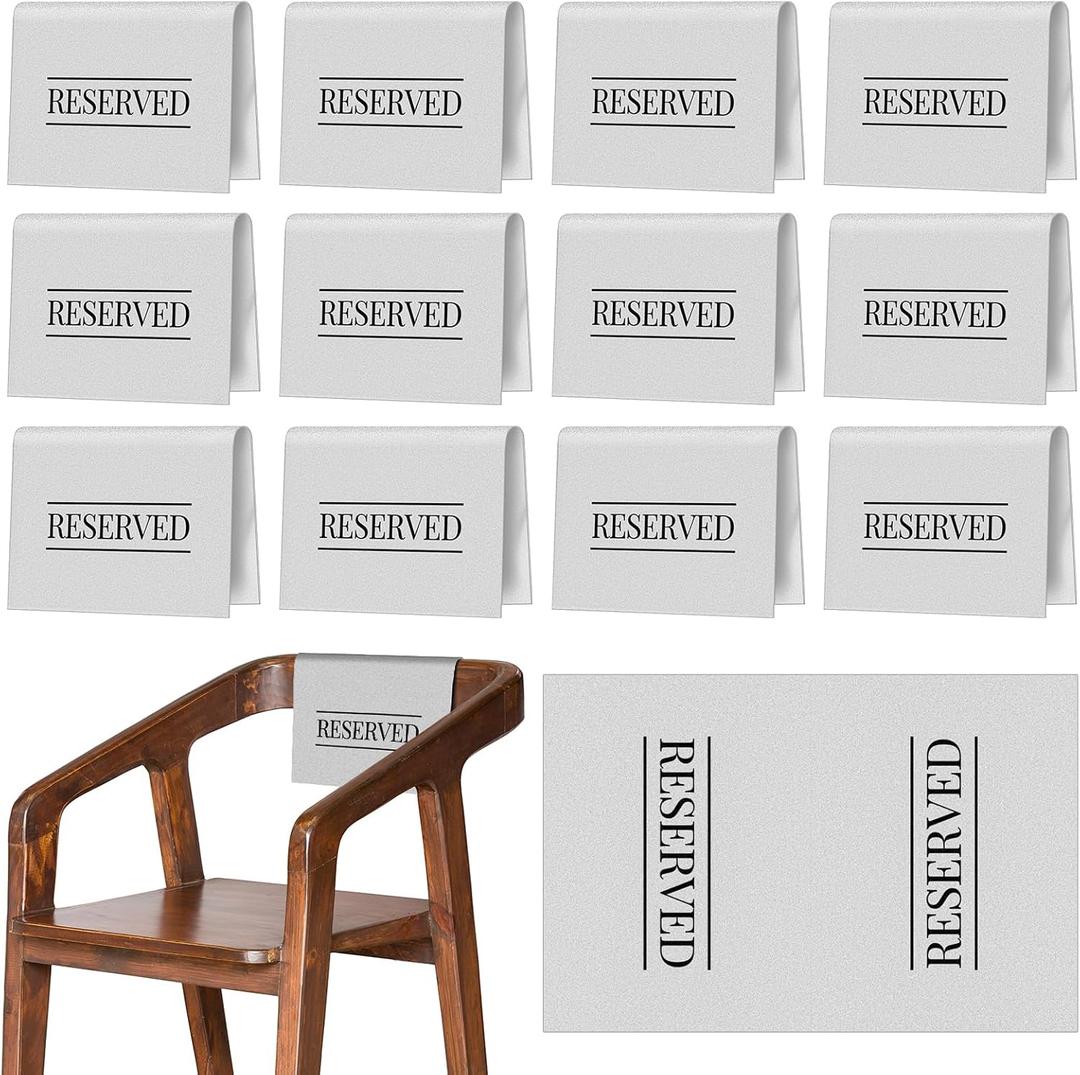 Buryeah 12 Pcs Reserved Seating Signs for Chairs Church Pew Reserved Chair Signs Placeholder with Printed Words for Weddings Parties Celebrations Receptions Church or Event (Light Gray)