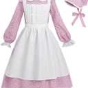 NSPSTT Girl Pioneer Costume Prairie Dresses for Girls Floral Colonial Dress Girl 1800s Dress (XX-Large, Long Sleeve-pink)