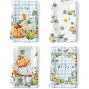 Arquiel Fall Thanksgiving Pumpkins Tea Towels, Cotton Kitchen Towel 18.9  27.5 inch, Quick Drying Dish Cloth for Party Anniversary Holiday Decoration Housewarming Gifts