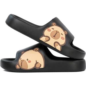 2 x Men's and Women's Capybara Slides,Cute Capybara Slippers for Indoor Outdoor,Non Slip Quick Drying Shower Shoes,Comfort Cloud Slides Sandals (Black)