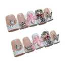 10 Pcs Handmade Press on Nails，3D Butterfly Duck False Nails Gradient Flowers Sparkly Artificial Glossy Colorful Rhinestones Designs French Tip Fake Nails Acrylic for Women Girls DIY（Size M)