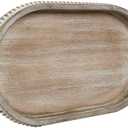 MAONAME Wood Serving Tray, Farmhouse Wooden Tray for Coffee Table, Oval Beaded Trays, Washed White Decorative Trays for Living Room, Kitchen, 15" X 9" X 1.2"