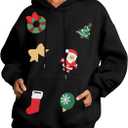 FRYAID Christmas Hoodie Women Merry Christmas Tree Sequins Sweatshirts Cute Xmas Snowman Santa Claus Sweater Holiday Pullover (Large, B-black)