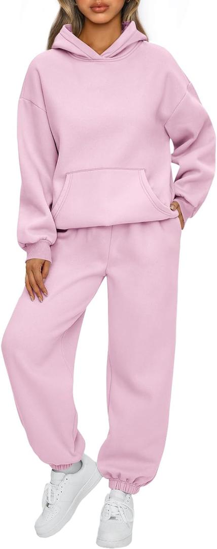 AUTOMET Womens 2 Piece Outfits Lounge Hoodie Sweatsuit Sets Plus Size Fall Fashion Clothes Airport Travel Pants Tracksuits (X-Large, Palepink)