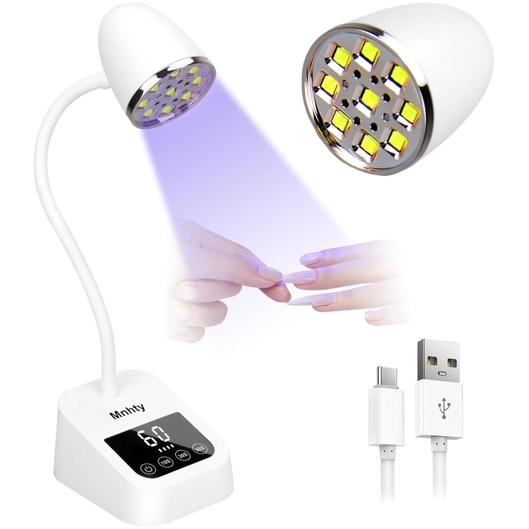 U V LED Nail Lamp, Goose Neck Flash Cure Lamp 27W Rechargeable Mini U V Light for Gel Nails, Cordless Flash Cure Light with 3 Timers & Sensor, Fast Curing Gooseneck Lamps for Gel X, Snow White