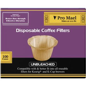 Pro Mael Disposable K Cup Filters, Coffee Filter Paper for Keurig Brewers Single Serve 1.0 and 2.0, Use with Reusable K Cup Pods, Natural Unbleached (100-Count)
