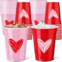 Vesici 50 Pcs 12 oz Vanlentine's Day Disposable Plastic Cups Pink Red Drinking Cups Vanlentine's Day Party Supplies for Holiday Wedding Birthday Party Supplies (Heart)