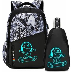 School Backpack for Boys, Kids Backpacks Laptop Backpack with USB Charging Port, Lightweight Bookbag for Elementary Middle School Bags Waterproof Travel Backpack
