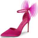 DREAM PAIRS Women's High Heels Strappy Closed Toe Stiletto Pointed Toe Mesh Bows Ankle Strap D'Orsay Sexy Dress Wedding Party Pumps Shoes (7, Hot Pink)