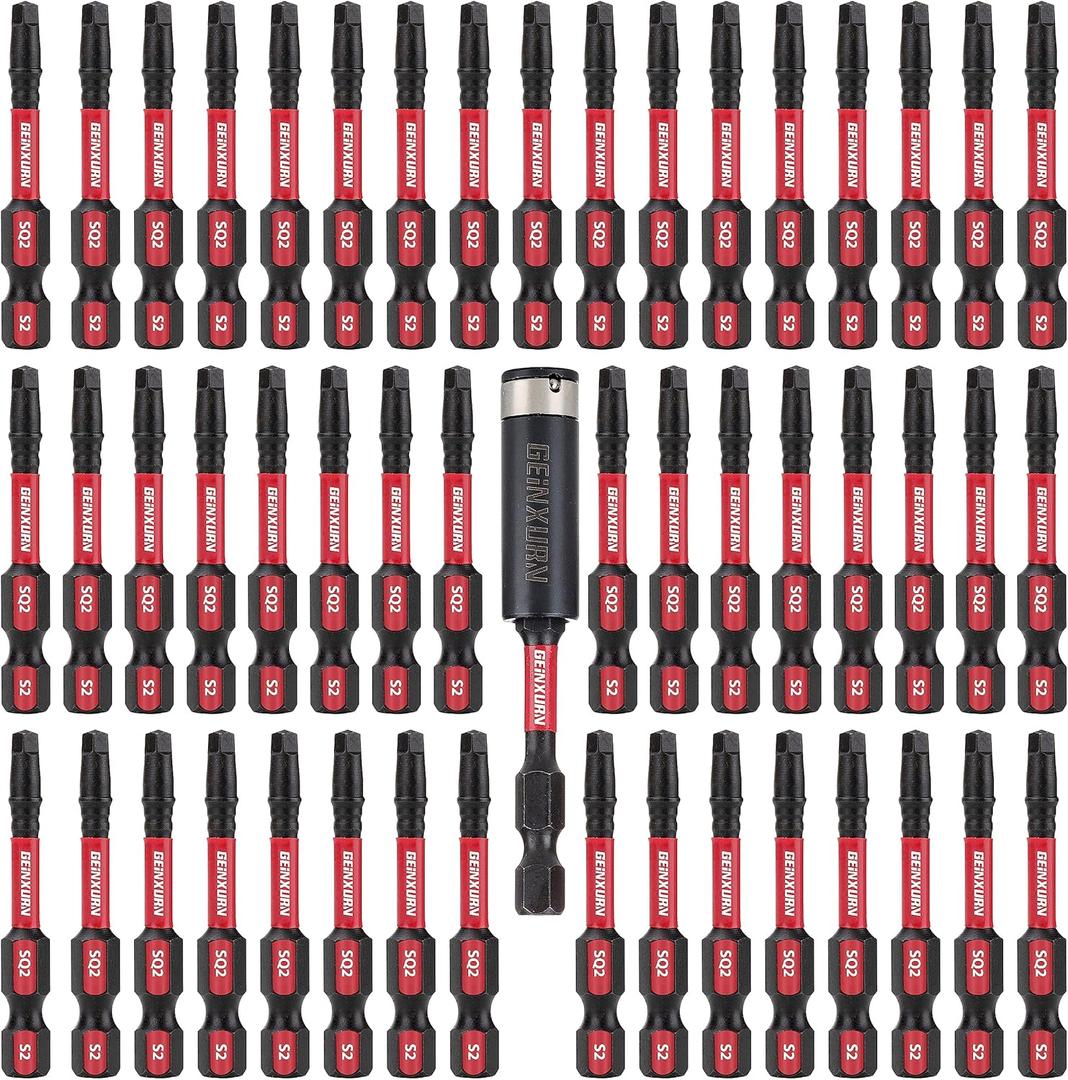 GEINXURN Impact Tough #2 Square 2 in. Insert Driver Bits,50Pack SQ2 Screwdriver Bits Set 2Long with 1Pcs Impact Bit Holder,Bulk