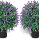 WAYNHUI Tall Artificial Lavender/Rose Topiary Ball Tree Set of 2 Pack Potted Bushes UV Resistant Potted Plants for Indoor Outdoor Home Garden (Lavender)