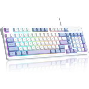 MageGee 96% Gaming Keyboard, Rainbow Backlit 98 Keys Compact USB Wired Ergonomic Gaming Keyboard for PC,Mac,Laptop-Blue White Purple