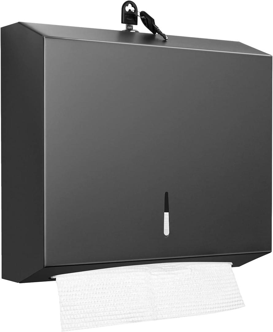 Paper Towel Dispenser Wall Mount Commercial, C Fold Multifold Hand Paper Towel Dispenser, Stainless Steel Tissue Holder (Matte Black)