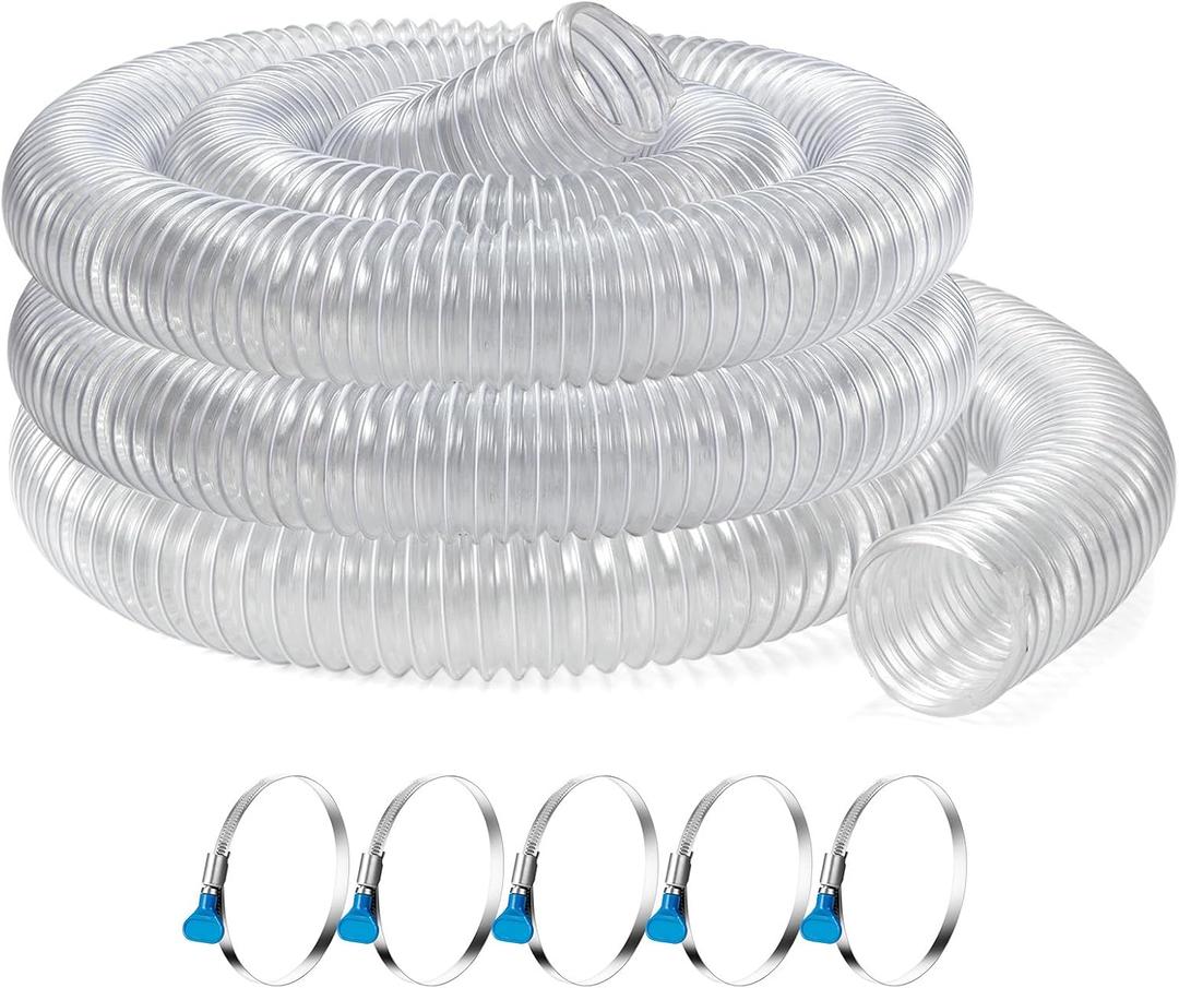 2 1/2 x 10 Heavy Duty PVC Clear Flexible Dust & Fume Collection Hose with Carbon Steel Wire Coil, Puncture Resistant Hoses for Collectors (2.5 Inch, 10 ft)