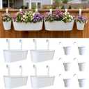 LaLaGreen 17 Inch Rail Planter (10-PIECE Combo Set) Large White Metal Hanging Rail Fence Flower Pots, Modern Railing Planters for Outdoor Plants Garden Style Iron Patio Planters Balcony Porch Decor