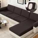 KinCam Couch Cushion Covers, Stretch Sectional Couch Covers Sofa Cushion for L Shaped Couch Cover Washable Sofa Slipcovers Sofa Covers(3 Seater + 1 Chaise, Chocolate)