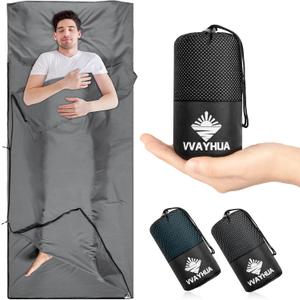 Sleeping Bag Liner, 9.5oz Ultralight Satin Travel Sheets for Hotel with Two Way Zippers, Silky Camping Sheets & Adult Sleep Sack for Backpacking Hiking Business Trips (Grey)