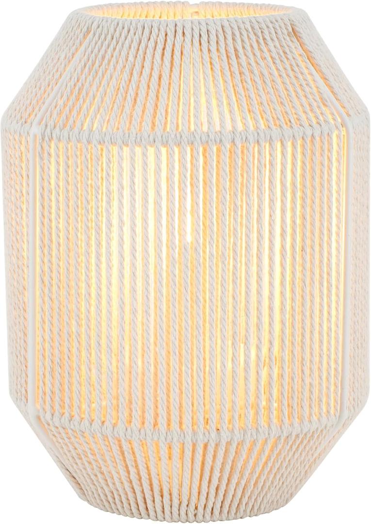 JHY DESIGN Boho Rattan Woven Lampshade Table Lamp 8.5" H Cotton Rope Bedside Lamp Cordless Decorative Battery Operated Lamp with 6 Hours Timer for Bedroom Living Room Wedding Parties Patio
