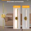 Wireless Wall Sconces Set of 2 20Inch Battery Operated Wall Lights with Remote Control360Rotate Dimmable led Wall Lamps for Living Room and Bedroom (Gold)