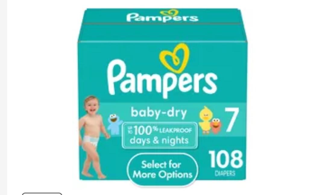 Pampers Baby Dry Diapers, Size 7, 108 Count - 100% Leakproof