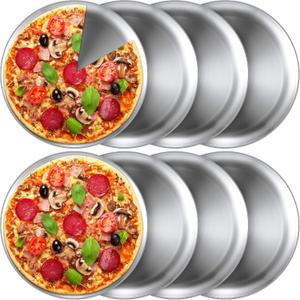 Thenshop 8 Pieces 12 Inch Pizza Pans Bulk Stainless Steel Sets Round Bakeware Pizza Trays for Oven Kitchen Baking Home Restaurant Safe Sturdy Reusable Easy Clean(Silver)