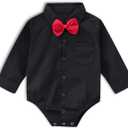SOBOWO Infant Baby Boy Formal Dress Shirt Bodysuit Long Sleeve Button Up One-Piece Collar Romper Jumpsuit Wedding Party 0-24M (18-24 Months, Black)