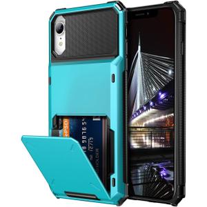 Vofolen Case for iPhone XR Case 10R Wallet ID Slot Credit Card Holder Spring Pocket Scratch Resistant Dual Layer Protective Bumper Rugged TPU Rubber Armor Hard Shell Cover for iPhone XR 10R Light Blue