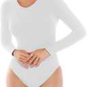 SINOPHANT Long Sleeve Bodysuits for Women Crew Round Neck Basic Stretchy Slim Fit Body Suit Tops White L