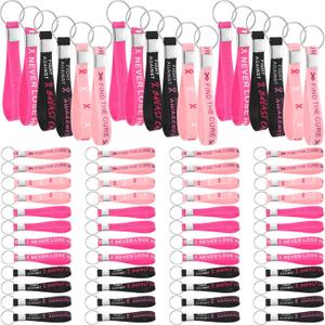 Crtiin 120 Pcs Breast Cancer Awareness Silicone Key Chain Bulk Pink Purple Ribbon Keychain Gifts for Women