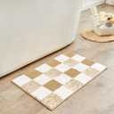CozeCube Bath mats for Bathroom Non Slip, Fluffy Absorbent Microfiber Bath mat Washable, Aesthetic Bathroom Rugs, Cute Beige Checkered Bath mat, Beige, 32" x 20"