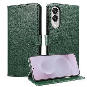 Compatible with Samsung Galaxy S25 Edge: Premium Leather Phone Case with 360° Protection, Anti-Slip, Shockproof, Built-in Stand & RFID Shielding, Phone case for Samsung Galaxy S25 Edge (Nappa Green)