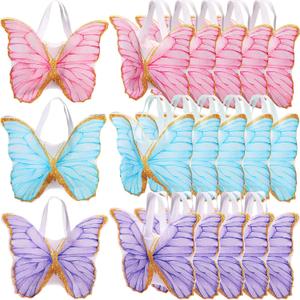 Silkfly 24 Pcs Butterfly Party Favor Tote Bag Nonwoven Reusable Party Gift Bag with Handle for Baby Shower Birthday Spring(Classic)