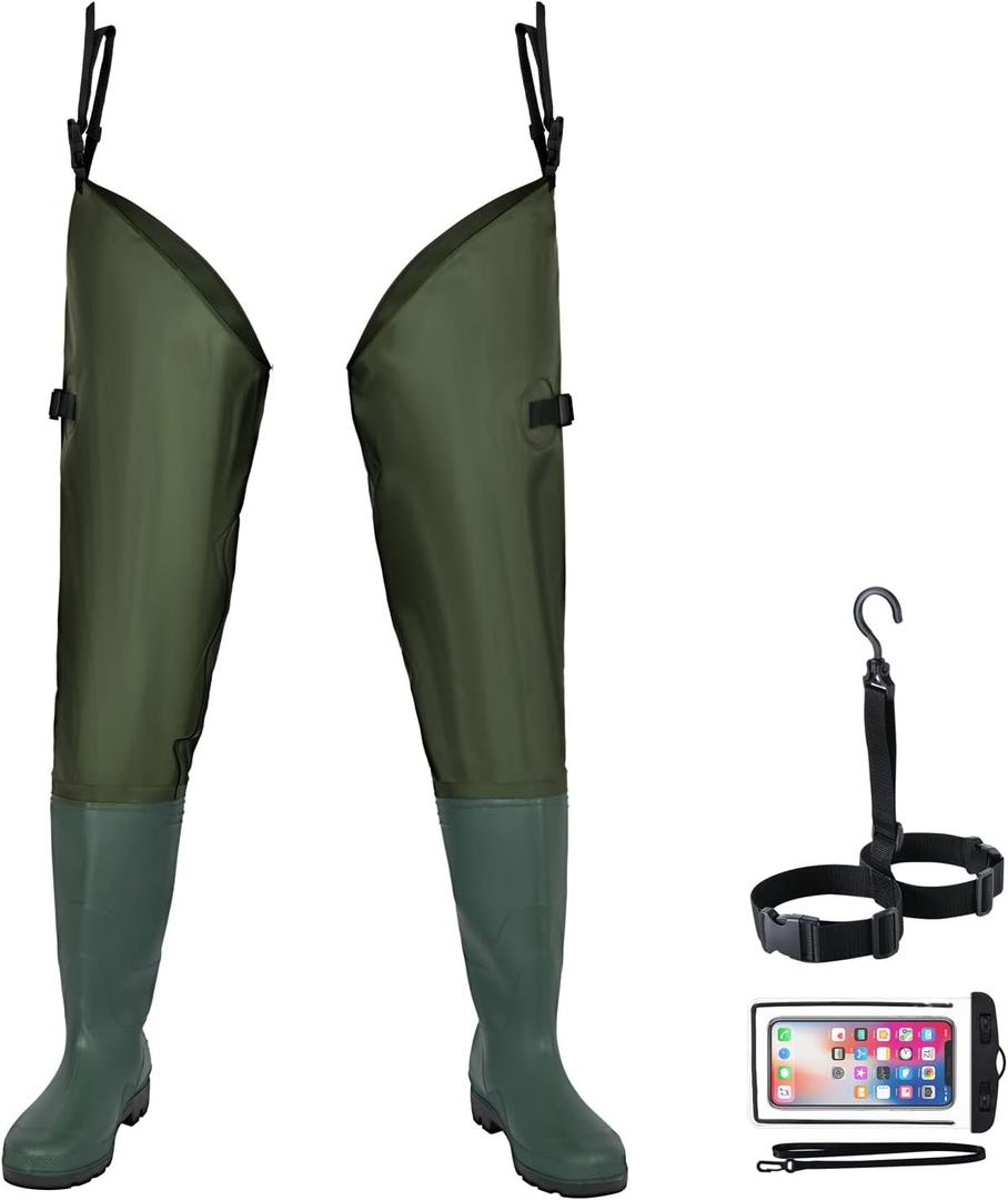 Fishing Hip Waders for Men Women with Boots Waterproof Lightweight 2-Ply PVC/Nylon Bootfoot for Fishing Hunting (9, Green)